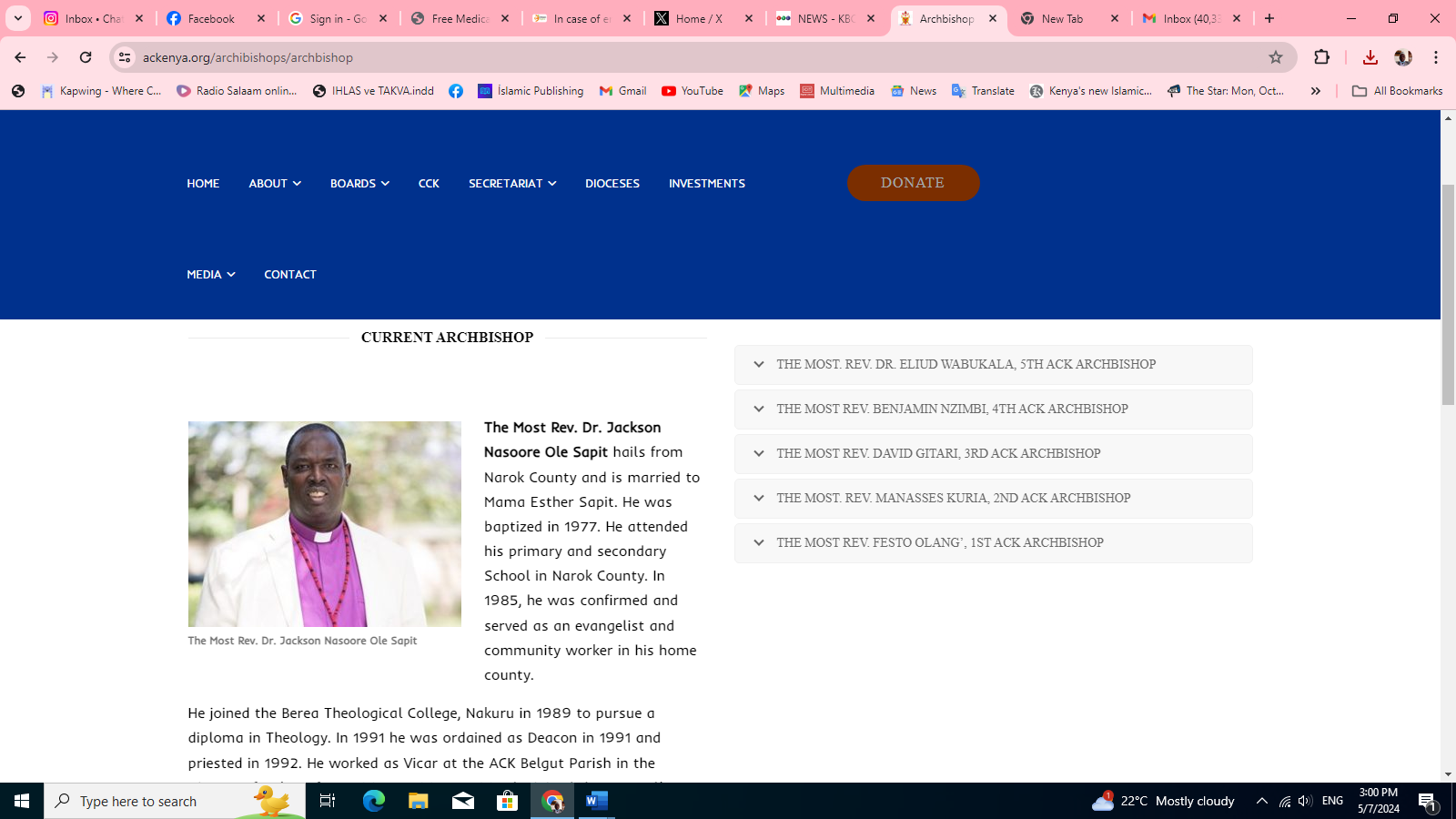 مسیحیت ، شاخه ها و سازمانهای وابسته به آن در کنیا