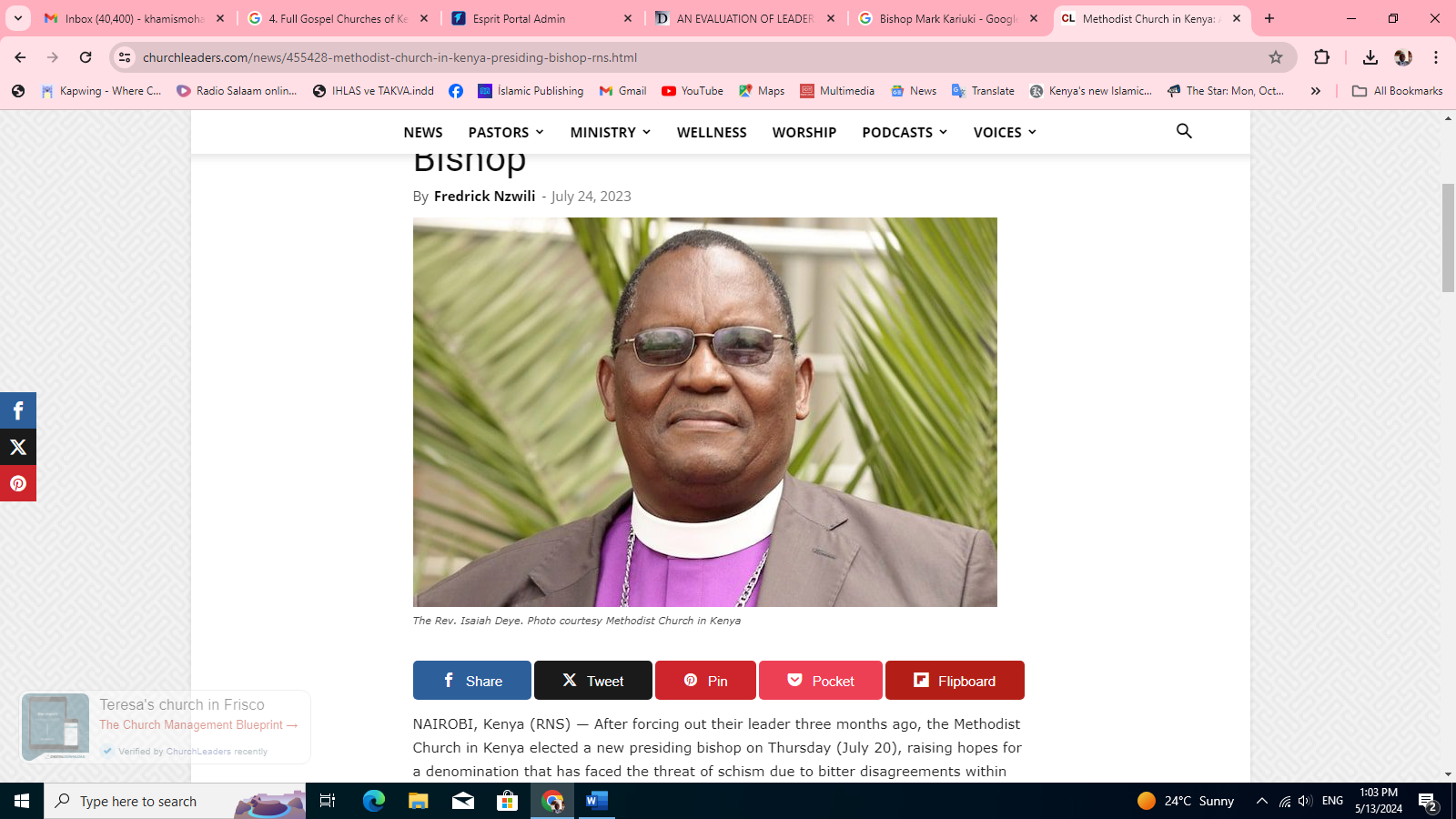 مسیحیت ، شاخه ها و سازمانهای وابسته به آن در کنیا