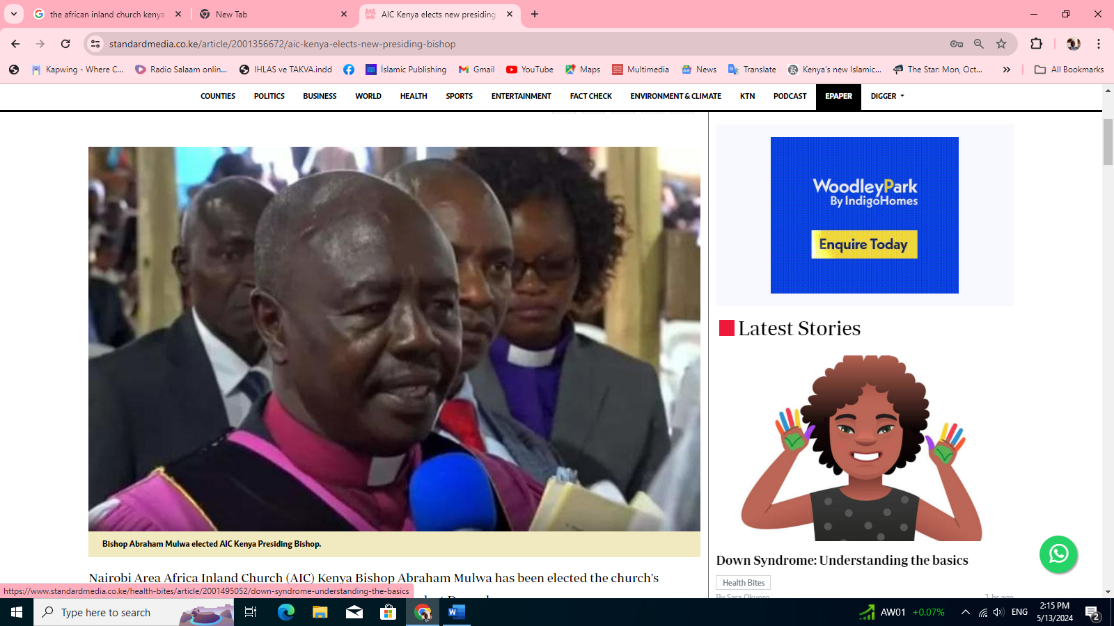 مسیحیت ، شاخه ها و سازمانهای وابسته به آن در کنیا