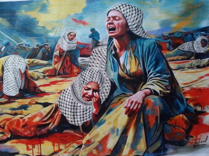 نقاشی "سایه درگیری" اثر رافائل جامو، مسئله فلسطین را برجسته می کند نقاشی "سایه درگیری" اثر رافائل جامو، مسئله فلسطین را برجسته می کند