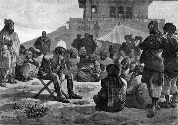 سرهنگ کاواگناری در حال ترتیب دادن توافق با شینوری‌ها برای حفاظت از راه دکه تا لندی‌خانه، در جنگ دوم انگلیس و افغانستان. تصویر برای ایلاستریتد لندن نیوز، ۲۵ ژانویهٔ ۱۸۷۹
